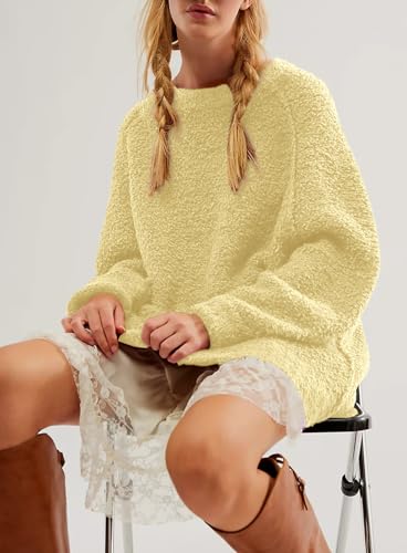 Beaully Women's Oversized Long Sleeve Crewneck Fuzzy Knit Warm Sweaters 2025 Fall Pullover Sweater Tops3