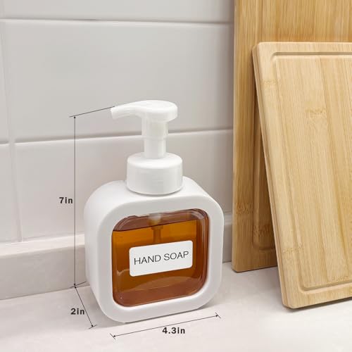 Image of Foaming Soap Dispenser, 2 Pack 300ml (10oz) Plastic Refillable Foaming Hand Soap Dispenser with 16 Pcs Waterproof Labels, Foam Pump Bottle for Bathroom and Kitchen (White)