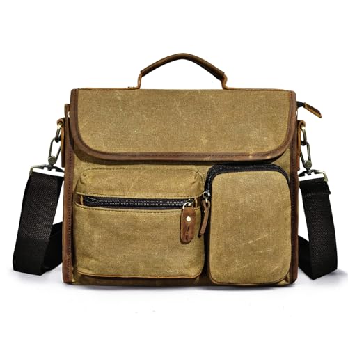 Water Resistant Canvas + Genuine Leather Travel Tote Messenger Cross-body One Shoulder Bag For Men FB202