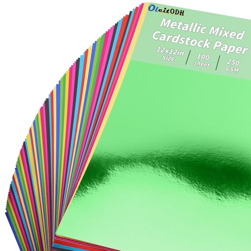 100 Sheets Metallic Mixed Cardstock Paper Bulk, Mixed Paper Foil Board12" x 12", Mirror Finish Surface, Assorted Mixed Glitter Paper 250gsm for Crafting Card Making Invitations Decorations