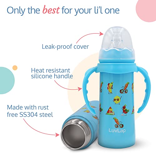 Image of LuvLap 4-in-1 Steel Baby Bottle Blue (240ml) and Anti-Colic Essential Teat Variable Flow (4pcs) 9m+ with Flexible Silicone