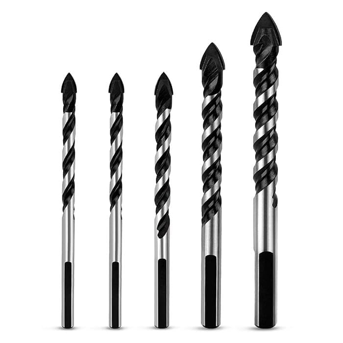 5 Pcs Set (6, 6, 8, 10, 12mm) Multi-Material Drill Bit Set for Tile,Concrete, Brick, Glass, Plastic and Wood Tungsten Carbide Tip Best for Wall Mirror and Ceramic Tile on Concrete and Brick Wall