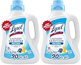Lysol Laundry Sanitizer Additive, Free & Clear, Free from Fragrance and Dyes, 0% Bleach Laundry Sanitizer, Bacteria-causing Laundry Odor Eliminator, Unscented, 90 Fl Oz (Pack of 2) - Package May Vary