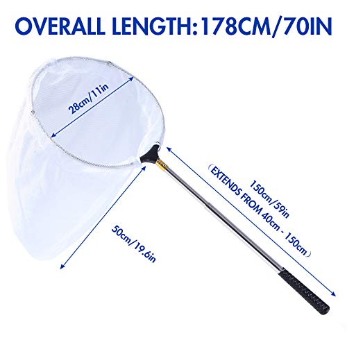 Rngeo Telescopic Butterfly Net, Stainless Steel Extendable Fishing, 15 in - 70 in Insect Toy Nets for Kids and Family (Silver)