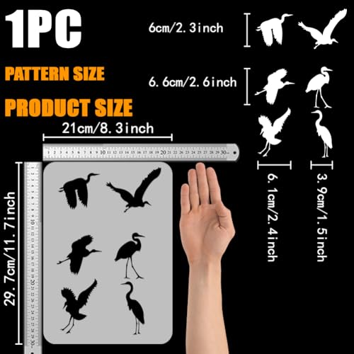 FINGERINSPIRE Heron Bird Painting Stencil 21x29.7cm Large Flying Birds Stencil for Painting Standing Birds Drawing Template Reusable Heron Birds Stencil Animal Theme Template for DIY Crafts - Image 2