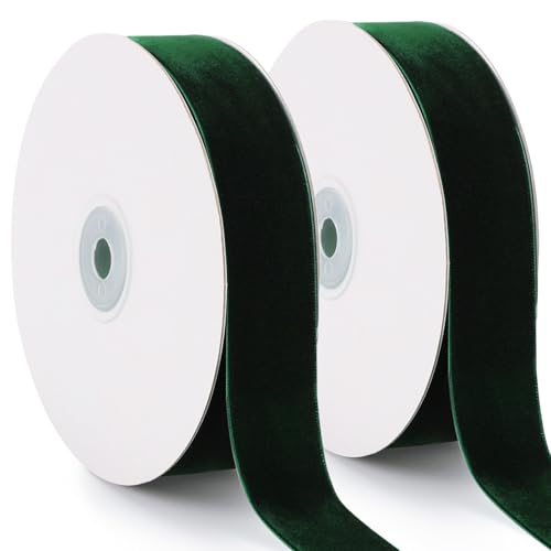 Green Velvet Ribbon 25mm x 18m Soft Luxurious Velvet Ribbon for Gift Wrapping Bouquets Bundling Wedding Decoration Bows and Crafts