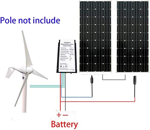 ECO-WORTHY 24V 700W 1 unit 12V / 24V 300W Solar Wind Turbine Generator: 2 18V 150W monocrystalline solar panels +2pcs 5m cable with connector