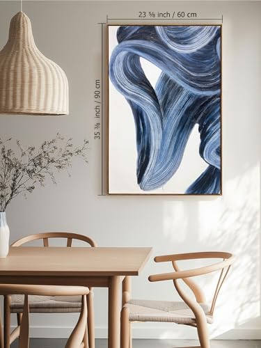 Image of Zessonic Blue Abstract Wall Art Set of 2- Framed Twist Stroke Minimalist Graffiti on White Background Modern Canvas Artwork for Living Room, Bedroom, Office Decor, 24 x 36 Inches x 2