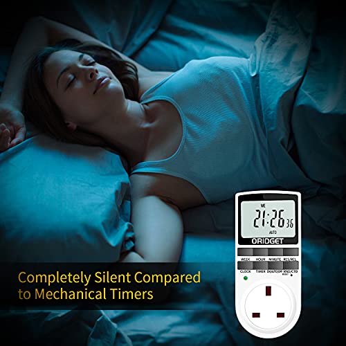 image for ORIDGET Digital Electrical Timer Plug Socket with 18 On-Off Programs, 