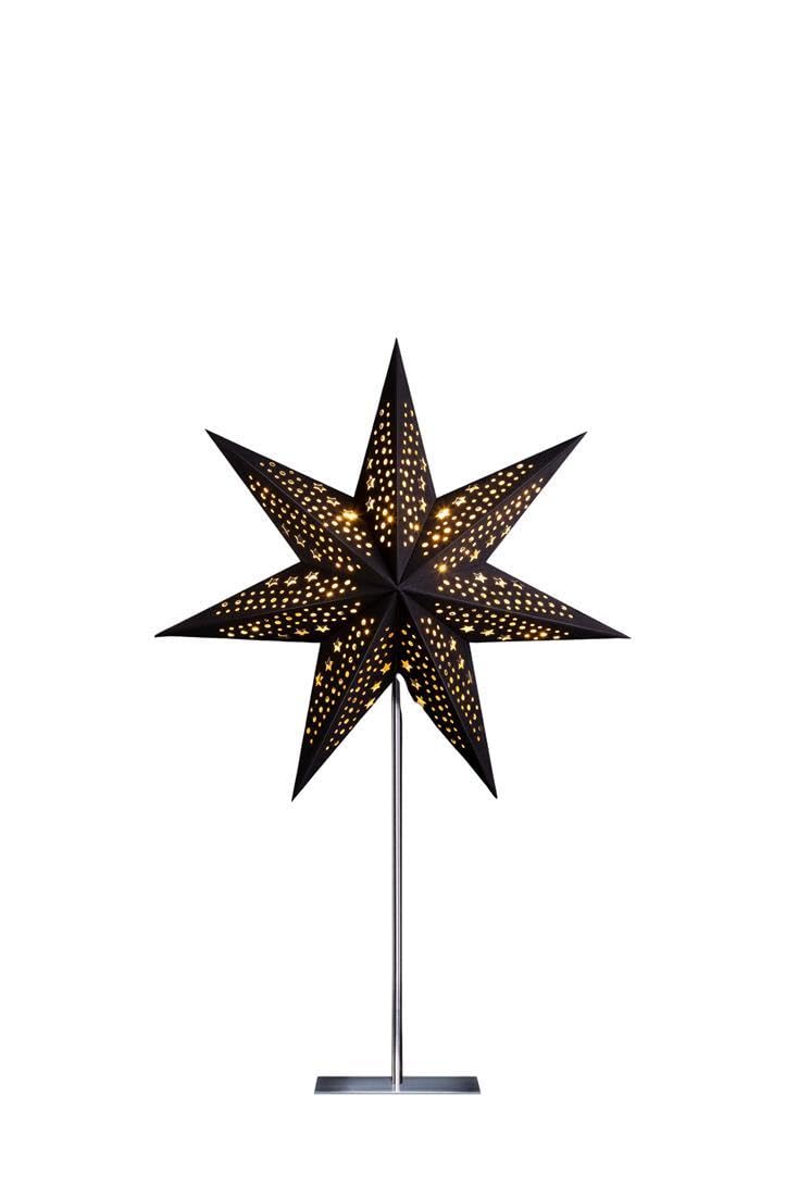 ZICOM Dekostern Weihnachtsstern Papierstern samt, schwarz 45cm mit Ständer für Weihnachten, Hochzeiten, Party, Dekoration, Geschenkidee, 230V 50Hz, E14 Fassung mit Euro-Flachstecker