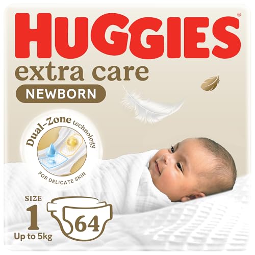 Huggies Extra Care Newborn Baby Diapers Size 1 (Up to 5 kg) Jumbo Pack 64 Diapers