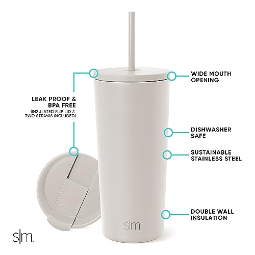 Image of Simple Modern Classic Tumbler with Straw Lid | Insulated Iced Coffee Cup Reusable Stainless Steel Water Bottle Travel Mug | Gifts for Women Men Her Him | 20oz | Almond Birch