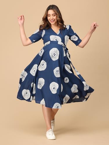 Image of The Mom Store Maternity Wrap Dress | Pre and Post Pregnancy Wear | Nursing Dress for Women | Trendy Stylish Pregnancy Friendly Dress