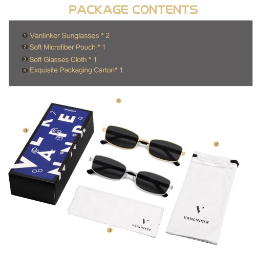 Image of VANLINKER Retro Rectangle Polarized Sunglasses for Women Men Small 90s Vintage Trendy Slim Narrow Rectangular Frame VL9684