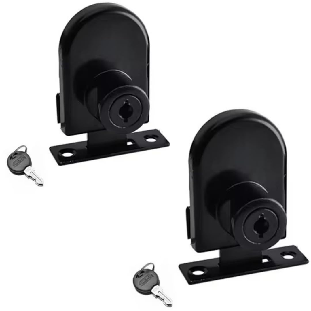 2 Pcs Single Swing Glass Cabinet Lock,Safety Lock,Zinc Alloy Glass Door Locks Display Cabinet Replacement Locks for 5-8mm,Black (Keys Different, Single Glass Lock 408)