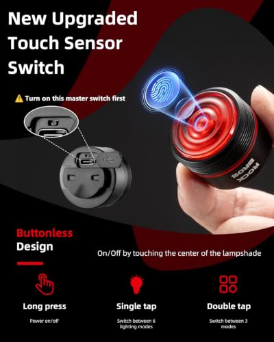 Image of ROCKBROS Smart Bike Tail Light Rear Bike Brake Light Bicycle Back Taillight | Bicycle Brake Sensing Light for e bike Road MTB, Bright Cycling Safety Red Flashlight, USB Rechargeable, Waterproof, 6 Modes