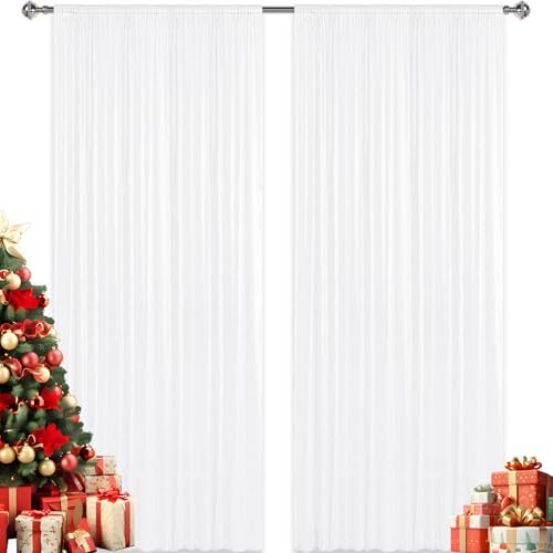 4×8FT-2PCS White Sequin Backdrop Curtains Panels, Photography Backdrop Glitter Curtains Fabric Background for Christmas Wedding Party Decor