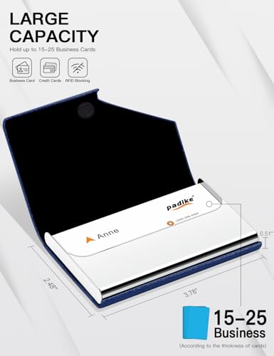 Image of Padike Business Card Holder, Leather Business Card Case Pocket Card Holders for Men or Women, Metal Slim Name Card Holder RFID Blocking Business Card Carrier with Magnetic Closure(Z-Navy Blue)