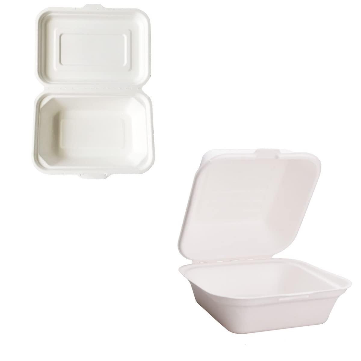 EcoFlavour Disposable Clamshell Takeaway Strong Burger Boxes - 6x6 Inches - White - Set Of 50 - Biodegradable, Compostable, Recyclable Bagasse Food Containers/Lunch boxes