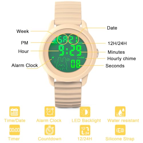 Image of Edillas Kids Digital Watch 7-Color LED Light Waterproof Wristwatch Ideal for Children