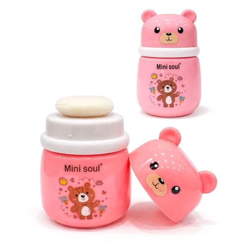 Image of Baby Powder Puff with Opaque Container Soft Feather Sponge Powder Applicator for Newborn & Infant Mess-Free, Leak-Proof, Baby-Safe Design Pink
