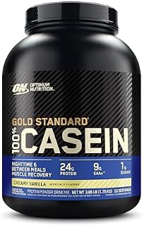 Optimum Nutrition Gold Standard 100% Casein Wolno przyswajalna odżywka na noc z cynkiem, magnezem i aminokwasami, wspomagająca wzrost i odbudowę mięśni, smak Creamy Vanilla, 55 porcji, 1,82 kg