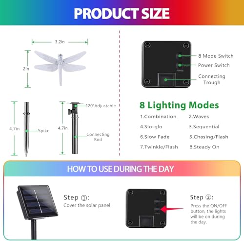 Image of AERYS Solar String Lights Outdoor 21 Ft 30 LED Solar Dragonflies Lights with 8 Lighting Modes LED Dragonflies Fairy Light for Garden Yard Lawn Patio Party Decor (Multicolor)