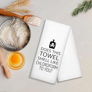 DYJYBMY Does This Towel Smell Like Chloroform to You, Funny Kitchen Towels, 100% Cotton, Highly Absorbent,Kitchen Decor Towel, Neighbor Gifts, Housewarming Gifts for Friend DYJYBMY Does This Towel Smell Like Chloroform to You Funny Kitchen Towels 100 Cotton Highly AbsorbentKitchen Decor Towel Neighbor Gifts Housewarming Gifts for Friend