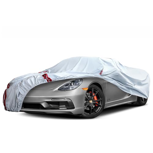 Image of Waterproof Car Covers Replace for 1997-2025 Porsche 718 Boxster /Cayman 986 /987 /981, 6 Layers All Weather Car Cover with Zipper Door & 18 Ponit Windproof Bands for Snow Rain Dust Protection