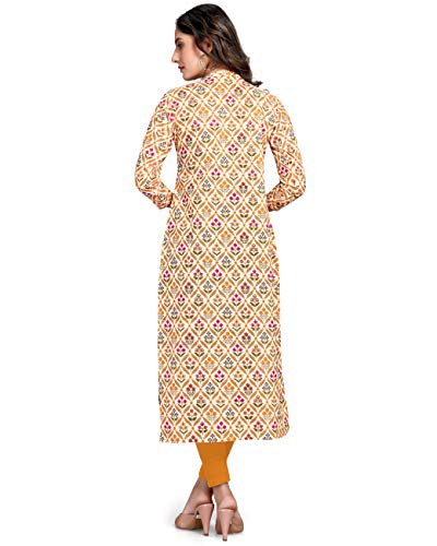 Image of Rajnandini Women's Pure Cotton Straight Fit Casual Coloured Cambric Jaipuri Printed Kurti