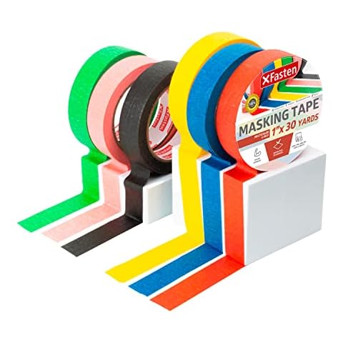 XFasten Multi Colored Painters Masking Tape Kids Craft Set, 1-Inch x 30 Yards, 6 Pack, Multicolor Craft Masking Tape Bulk for Kids, Artists, Curves, DIY, Walls, Watercolor and Paint Cover