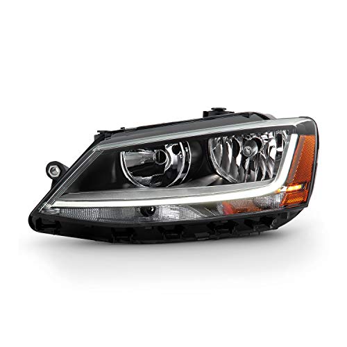 AKKON - Fits 2017-2018 Volkswagen Jetta [Halogen Type] Light Tube Chrome Headlamp w/LED DRL Model Driver Left Side Headlight