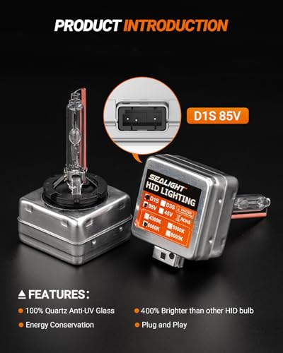 Image of SEALIGHT D1S HID Bulb, 6000K Cool White 400% Brightness, 35W Xenon HID Replacement 66144 66140 85140 85415 (85415C1) Bulbs, Plug and Play Fog Light Bulbs, Pack of 2