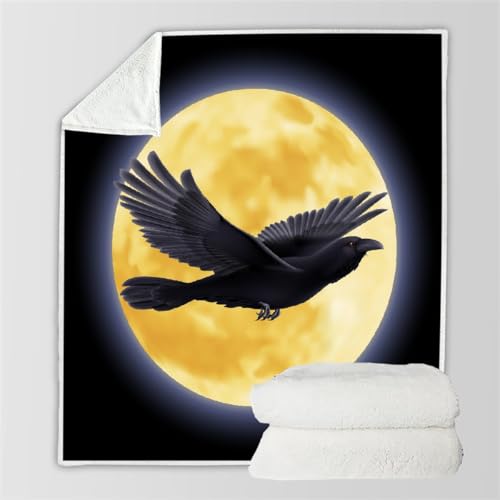 HABEAT 3D Printed Crow Blanket Teenager Adults 150x200cm Microfiber Soft Warm Fluffy Lightweight Moon Flannel Throw Blanket for Bed Sofa Bedroom and Camping（style 3-2）