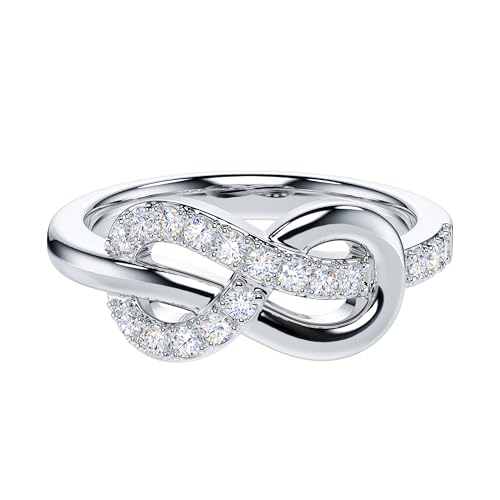 THELANDA Genuine Moissanite or Simulated Diamond Sterling Silver Tie The Infinity Love Knot Intertwined Promise Ring Engagement Ring