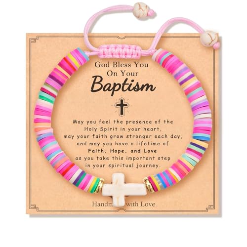 Image of First Communion Gifts Baptism Gifts Cross Pearl Bracelet Cross Necklace Baptism Gifts for Girls /Boys /Teens (Baptism), 5