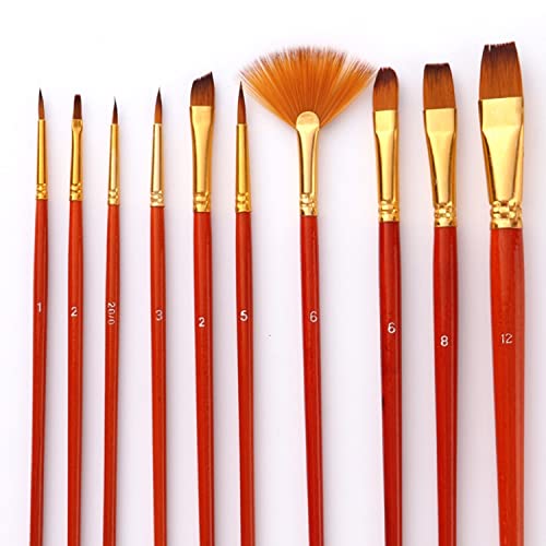 Asha Craft Painting Brushes Set of 12 Professional Round Pointed Tip Nylon Hair Artist Acrylic Paint Brush for Acrylic/Watercolor/Oil Painting (Set of 1, Red, Golden)