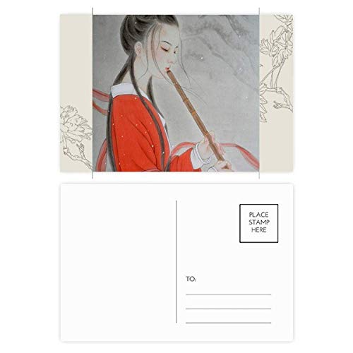 Carte postale flûte traversière et fleur style chinois, le cadeau idéal pour mot de remerciement