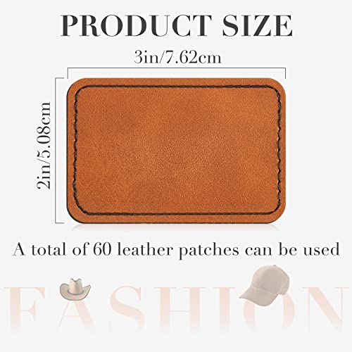 60 Pcs Blank Leatherette Hat Patches With Adhesive Rustic Leatherette Rectangle Patch Faux Leather Patches For Hats Custom Fabric Repair Sew Laser Supplies, 3 X 2 Inches (Khaki) #TOP1
