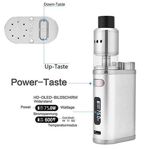 Vigorea neue E Zigarette 75W Starterset 2200mAh,TC (Temperaturregelung) Box Mod, 0.2ohm Verdampfer, 4ml Tank… – Bild 5