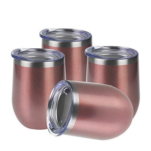 Jay Style Wine Tumbler - 12 oz Stainless Steel Tumbler with Lid,Stemless Double Wall Vacuum Insulated Travel Cup for Wine,Coffee,Cocktails(Rose Gold,1 Pack)
