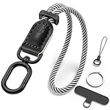 SURPHY Cordón para móvil,Unidades Ajustables, Cordon movil, Cordón de Correa de Muñeca,Correa Antirrobo para móvil, Colgante para móvil con cuero, pulsera para móvil para hombre y mujer,Negro