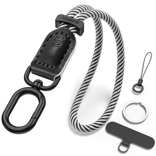 SURPHY Cordon Telephone Portable Multifonctionnelle, Lanière de Poignet Réglable Solide et Durable, Dragonne de Lanière pour les Clés, les Ecouteurs et plus, Noir