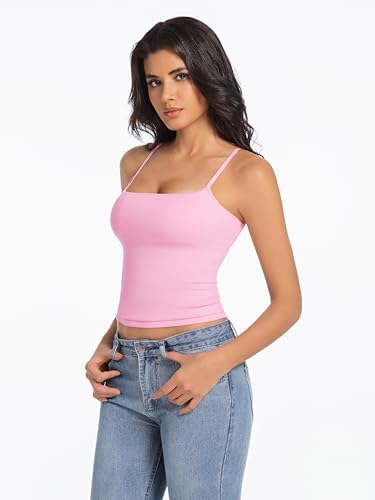 ابونلين بلايز بحمالات رفيعة للنساء بدون اكمام قابلة للتعديل بحمالات رفيعة Y2K، لون زهري، مقاس XS