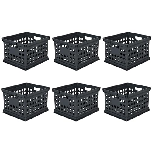 Sterilite Stackable Plastic Storage Crate Bin Organizer File Box with Handles for Home, Office, Dorm, Garage, or Utility Organization, Black, 6-Pack
