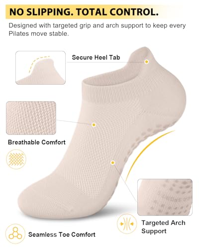 Image of Aoliks Grip Pilates Socks Women, Yoga Socks for Ballet Barefoot Workout Athletic Socks