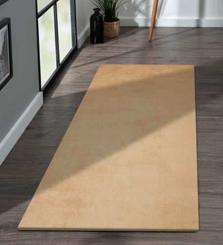 Image of Obsessions Polyester Bedside Runner with Solid Pattern Felt Backing, Ideal for Bedroom & Living Room 60x150cm, Beige