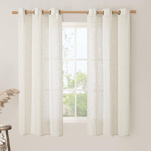 Image of LAMIT Natural Semi Sheer Linen Curtains for Windows, 60 Inch Light Filtering Panels Bronze Grommet Neutral Drapes for Bedroom /Living Room, 2 Panels, Cream Ivory, 34 x 60 Inch