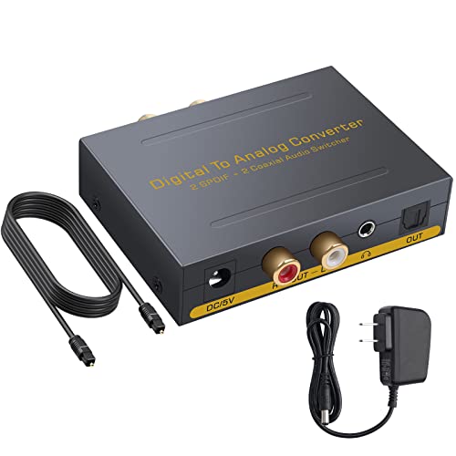 New Product Digital to Analog Audio Converter, PROZOR Digital to L/R RCA 3.5mm Audio, Optical to 3.5mm Optical Out to RCA Toslink to Analog with 2 Optical SPDIF Toslink + 2 Coaxial Input