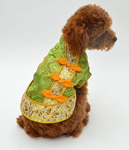 Lovelonglong 2019 Dog Costumes Cheongsam Qipao Dresses for Small Dogs Pet Tang Dynasty Costume for Cat Miniature Pinscher Maltese XS Green